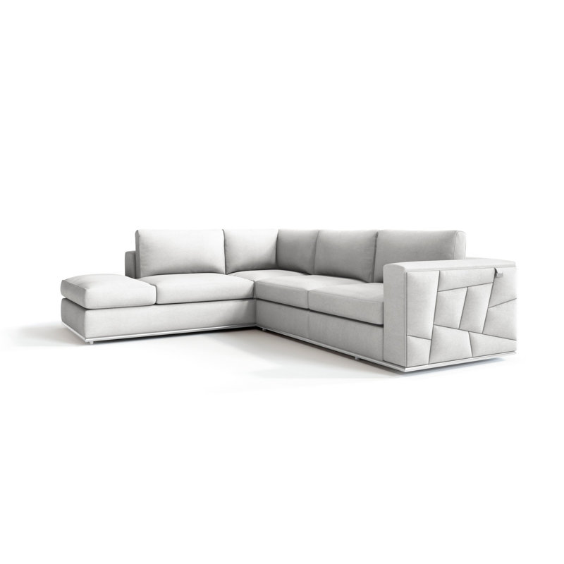 Palombo Genuine Top Grain Italian Leather Sectional, Beige, Right Hand Facing