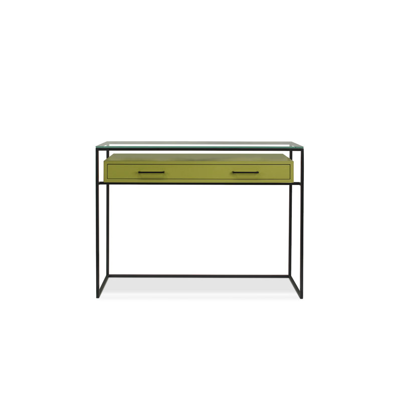Koyande 110cm Glass Top Console Table, Chrome/Red