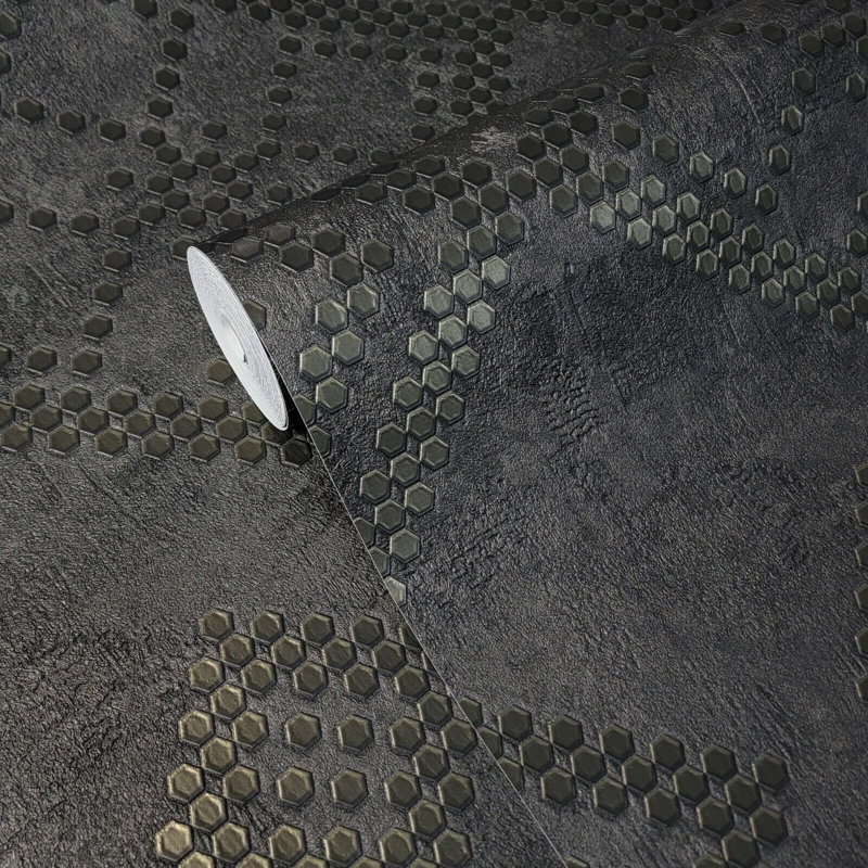 Honeycomb Dots Black Bronze Metallic Square Ornaments Wallpaper Roll