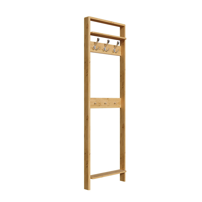 Solid Wood Wall 6 - Hook Wall Mounted Coat Rack, Natural Brown