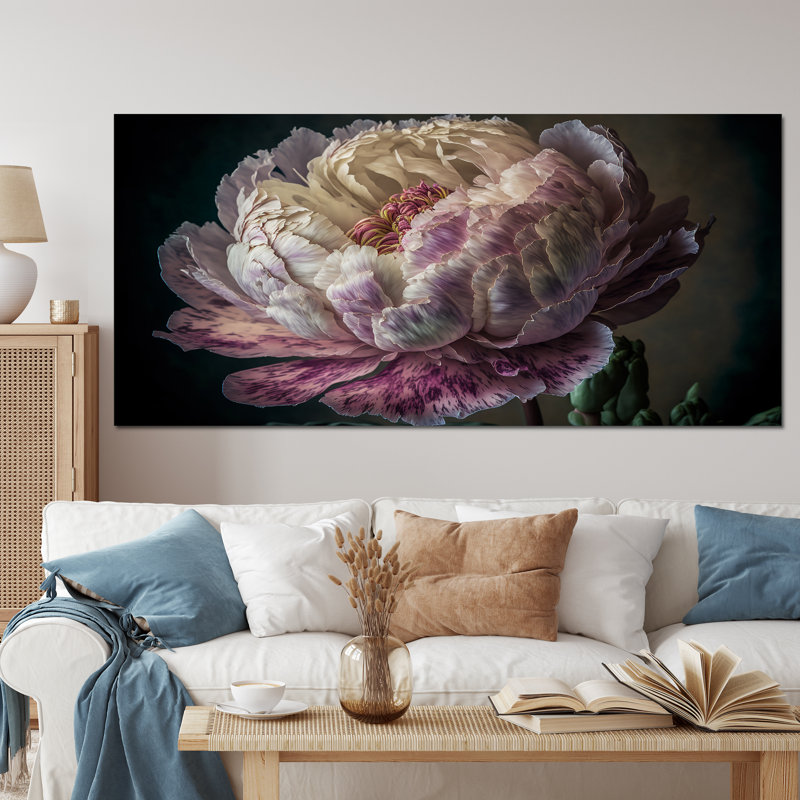 «Blossoming Pink and White Peony II», reproduction sur toile, Toile tendue, 28" H x 60" W x 1.5" D