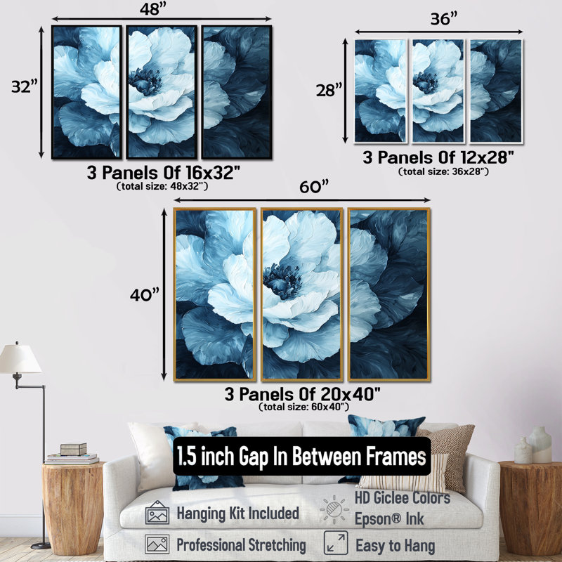 Adalyne - ensemble d'art mural pivoine, H 40 po x l 60 po, Reproduction avec cadre flottant, Doré