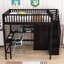 Lit mezzanine en bois avec tiroirs, bureau, armoire et tablettes de rangement Kuster-147961236-190467048