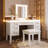 Vanity Desk With Mirror, Lights, And 7 Drawers, Classic Finish Dressing Table For Bedroom, Includes Cushioned Stool, Hollow Design, Rubber Wood Legs-1444463216