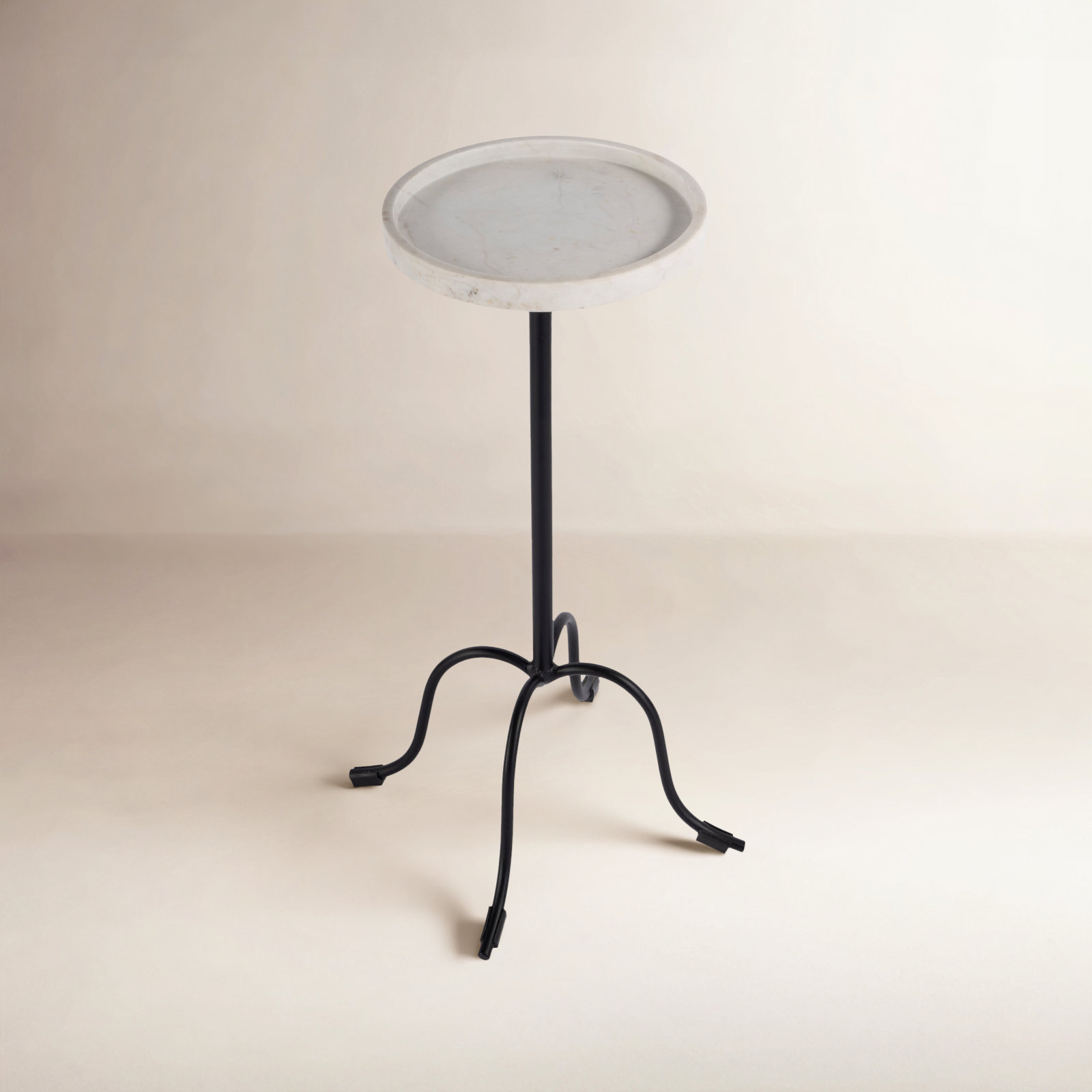 Esmeray 10 in. W Round Marble and Iron Side Table
