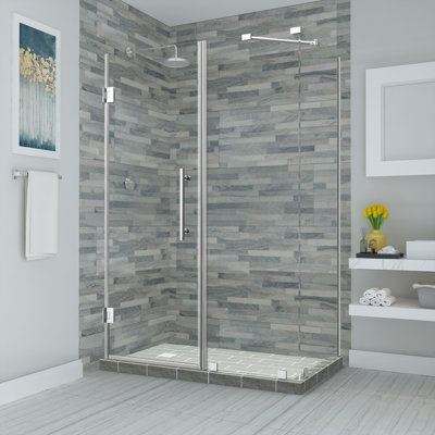 Bromley 74" W x 38" D x 72" H Semi-frameless Rectangle Hinged Shower Enclosure