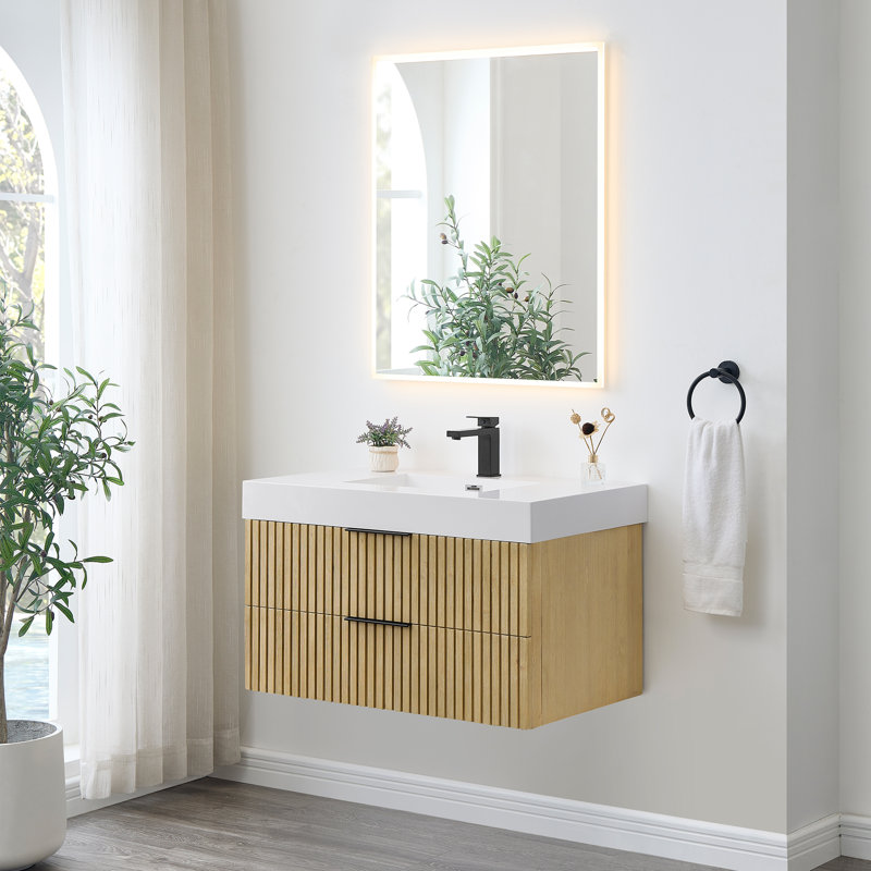 Livia 36" Wall-mounted Single Bathroom Vanity with White Artificial Drop-in Sink with Mirror