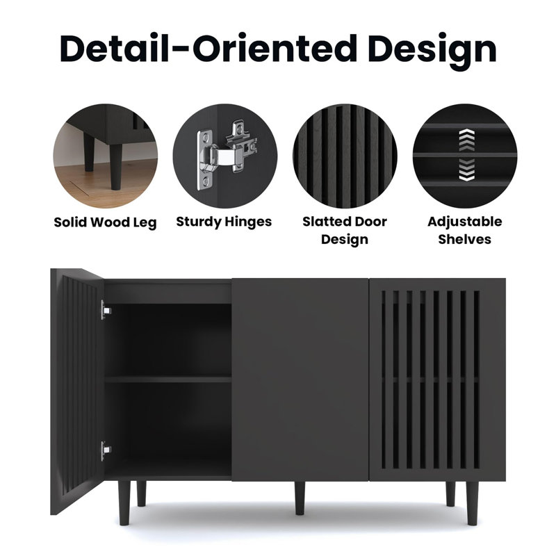Buffet 47,2 "avec 3 portes de bricolage et tablette réglable, Noir