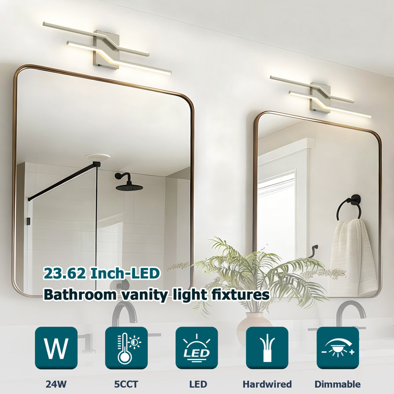 Dimmable LED Bathroom Vanity Light with 5 Adjustable Color Temperatures, 5.9" H x 23.6" W x 2.2" D, Brushed Nickel