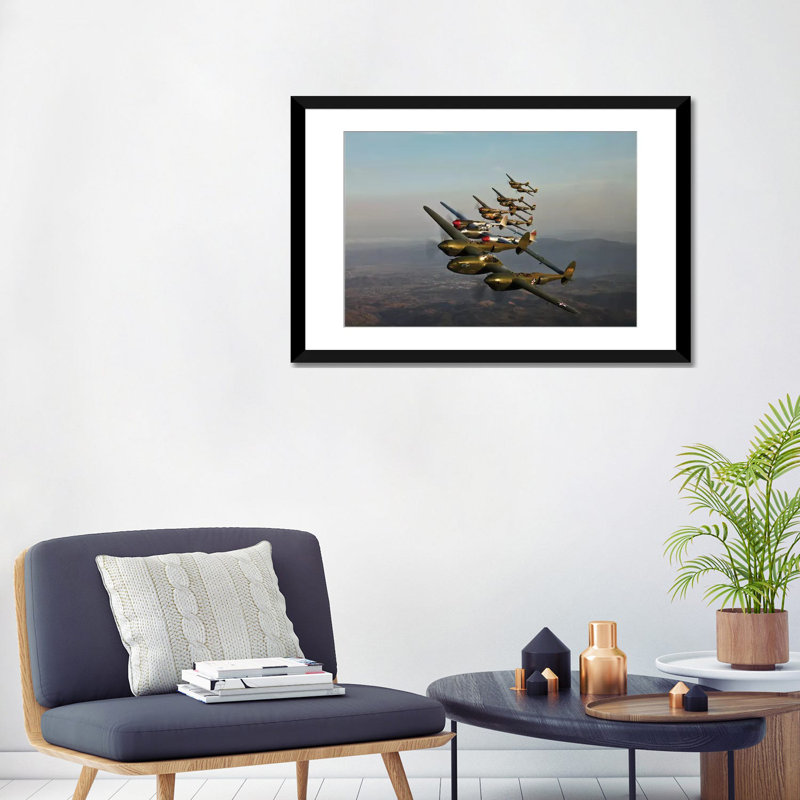« historique de cinq lockheed p-38 lightning », reproduction de photo sur toile, H 26 po x l 40 po x P 1,5 po, Toile tendue