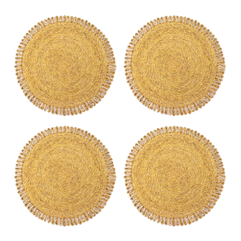 Amaretto Abaca Round Placemat, Mustard/Natural