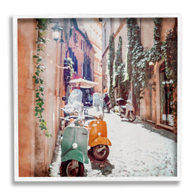 «Mopeds On Italian Street On Wood» par LSR Design Studio Print