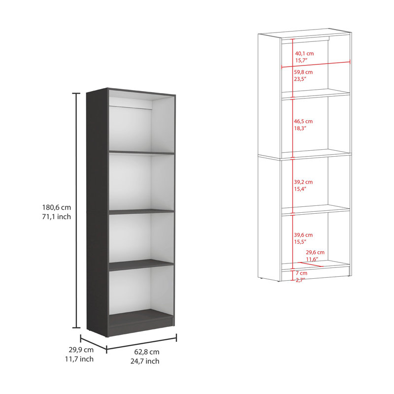 Bibliothèque maison avec présentoir moderne à 4 tablettes pour livres et décor - gris mat / blanc, Gris / Blanc