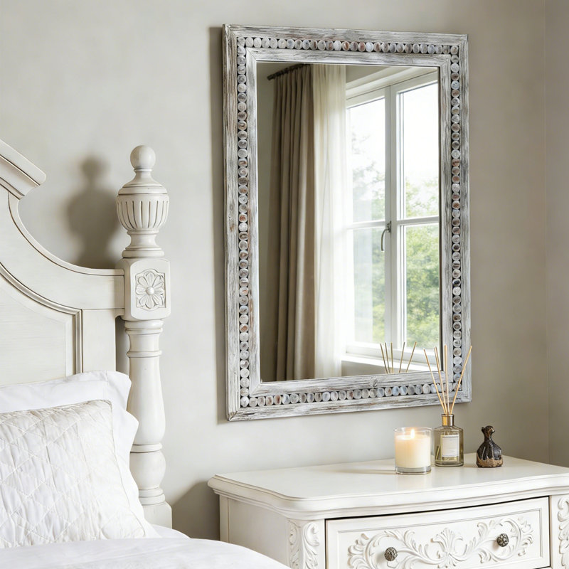 Miroir mural décoratif décoratif en bois massif avec cadre perlé