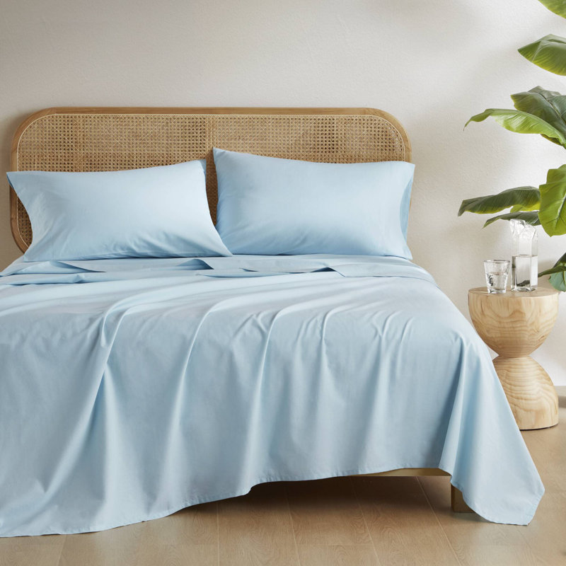 Cotton 144TC Light Blue Breathable 100% Cotton 3-Piece Twin XL Sheet Set, Light Blue, Twin XL Sheet Set with 1 Pillowcase