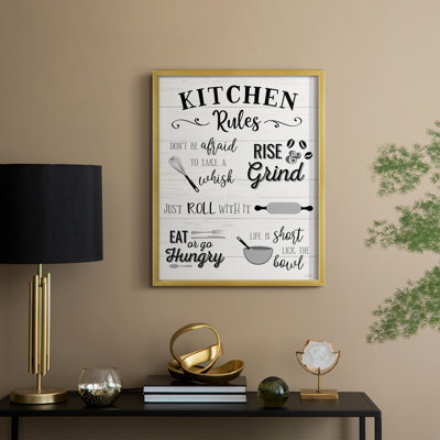 «Rules of the Kitchen», reproduction encadrée - bois massif