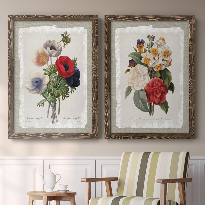Botanical Bouquet Anemone - Toile encadrée de qualité supérieure - prête à être accrochée, H 27,5 po x l 75 po x P 1,5 po