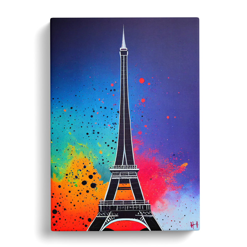 Eiffel Tower Paint Splash No.2 - Wrapped Canvas Painting, 50cm H x 35cm W x 3cm D
