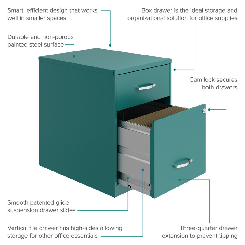 Eslow 14.25'' Wide Steel File Cabinet, Teal