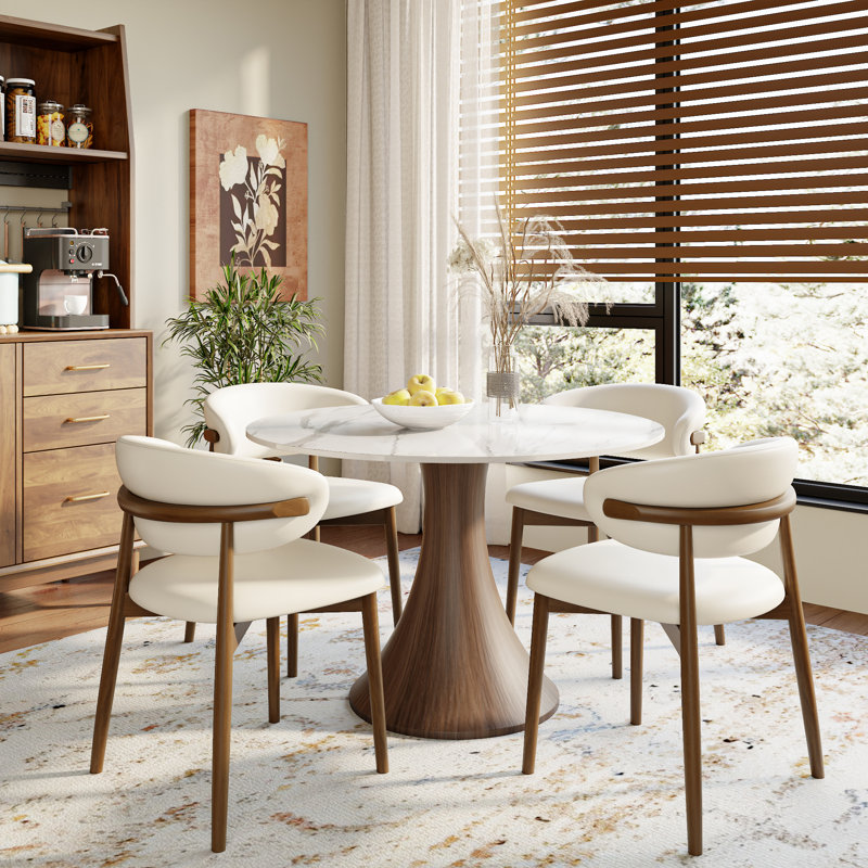 Dark Brown Walnut Tone Round Dining Table For 2/4 Bistro Table Breakfast Nook Table For Indoor And Outdoor Use, Snowy White