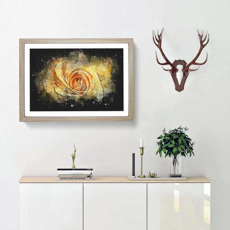 Yellow Rose - Picture Frame Painting Print, 24cm H x 33cm W x 2cm D, Oak Framed