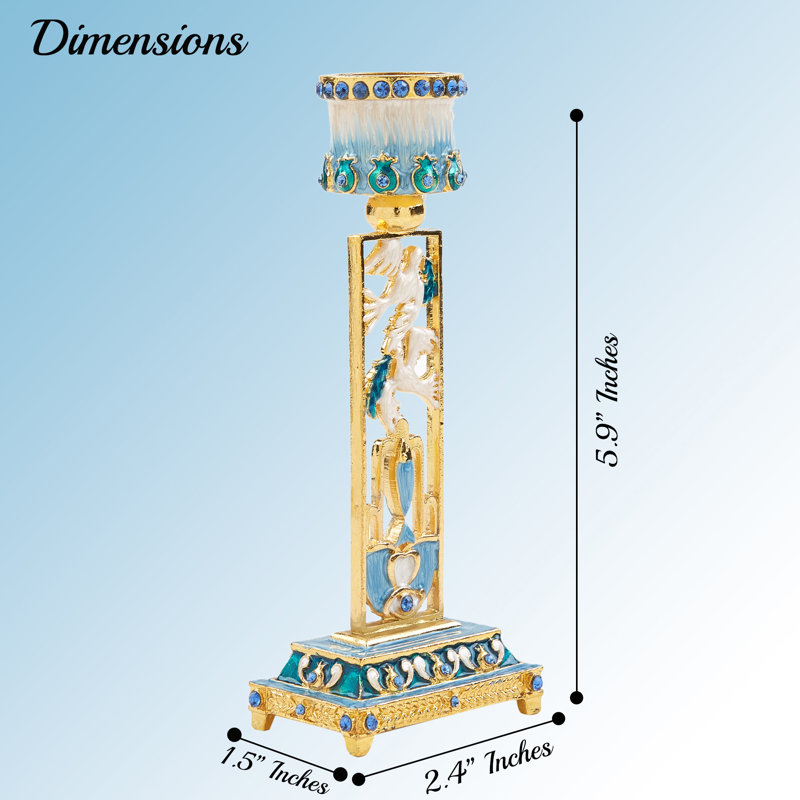 5.9'' H Pewter Tabletop Candlestick, Light Blue
