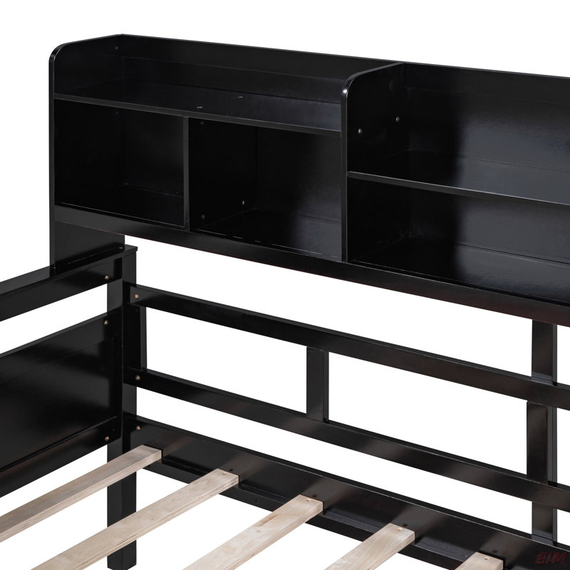 Twin Size Daybed, Wood Slat Support, With Bedside Shelves And Two Drawers (Daybed), Espresso