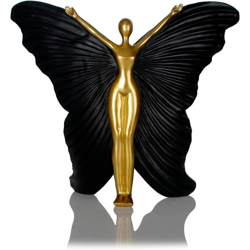 9" Black Fairy Statue - Abstract Modern Resin Home & Office Decor