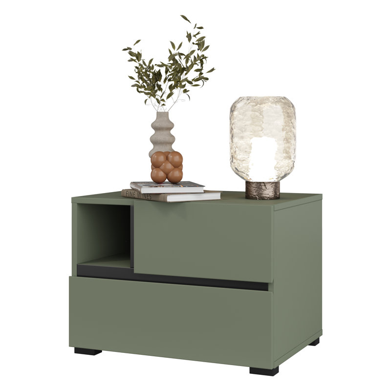 Ridhwaan 55cm W Laminate Bedside Table, Green