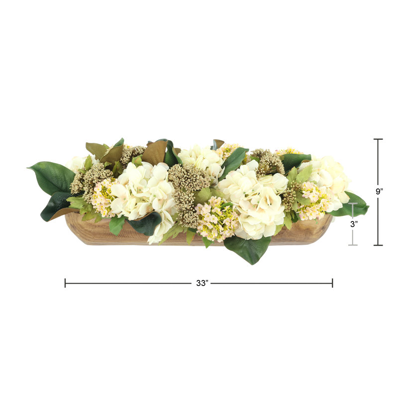 Fall Centerpiece with Hydrangeas and Magnolia Leaves