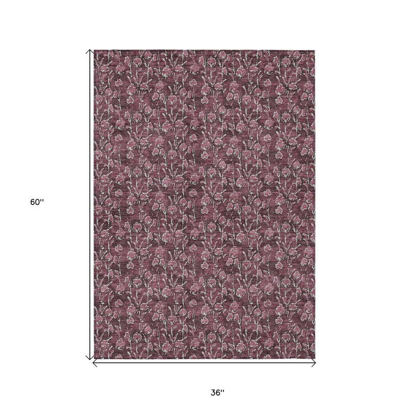 Tapis extérieur lavable floral mauve et ivoire 3 pi x 5 pi Merlot