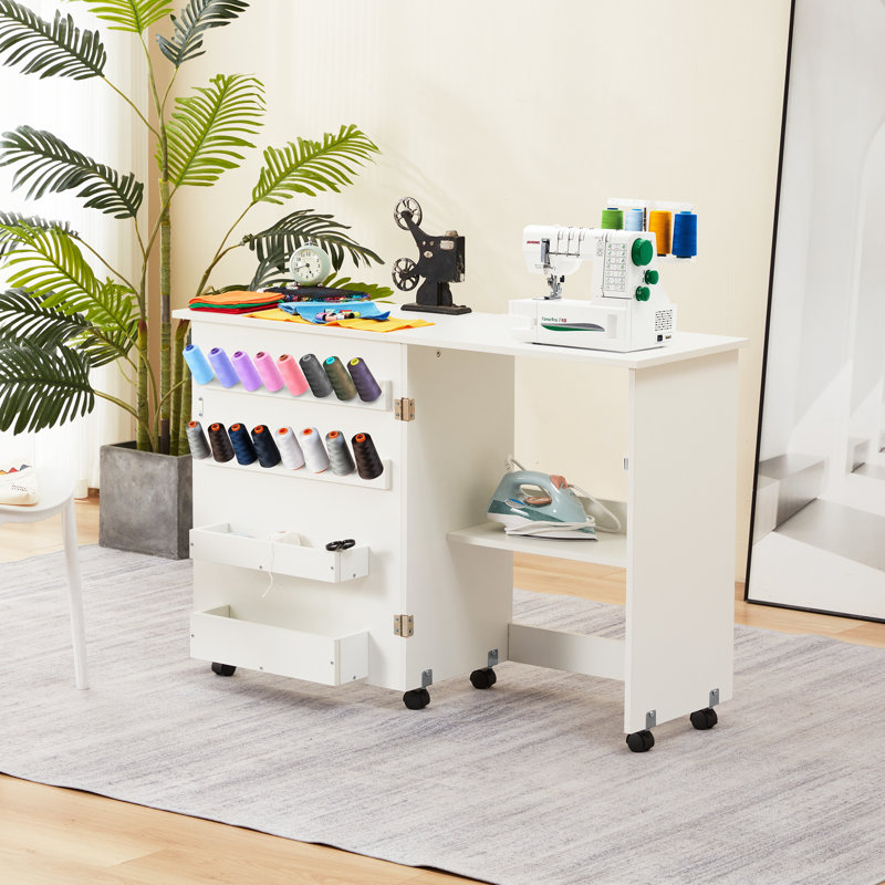 Table de couture pliante 46 po x 15,5 po, station de bricolage portative avec tablette de rangement
