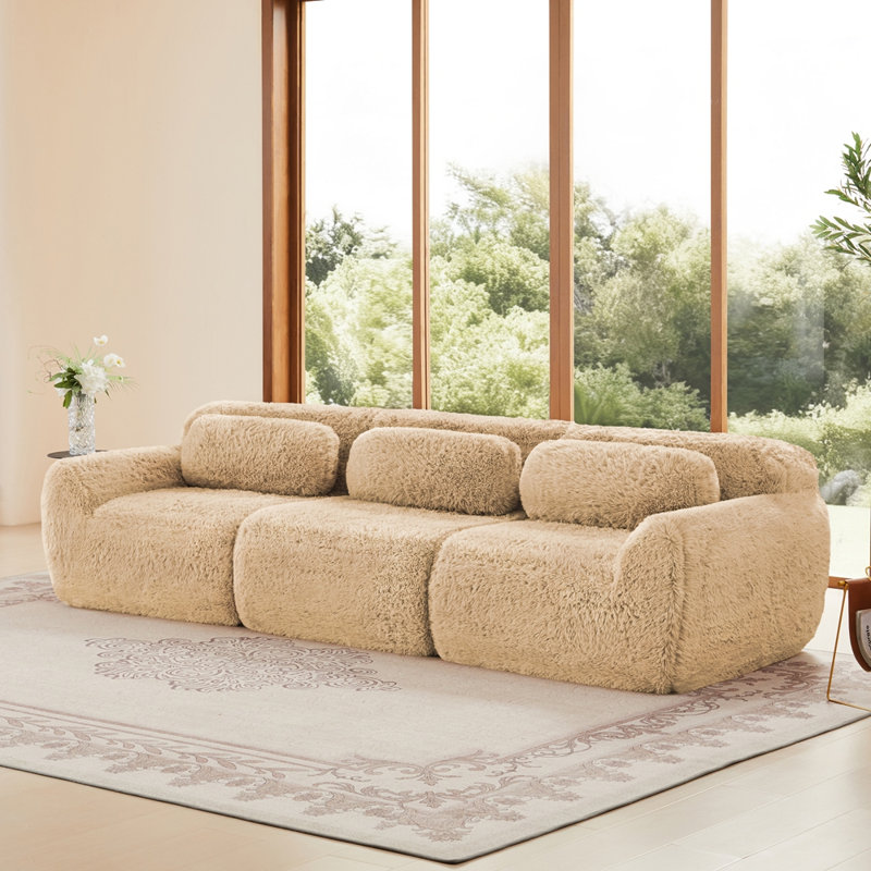 Canapé modulaire ergonomique doux et moelleux en tissu 38D, Kaki pâle, 3 sièges