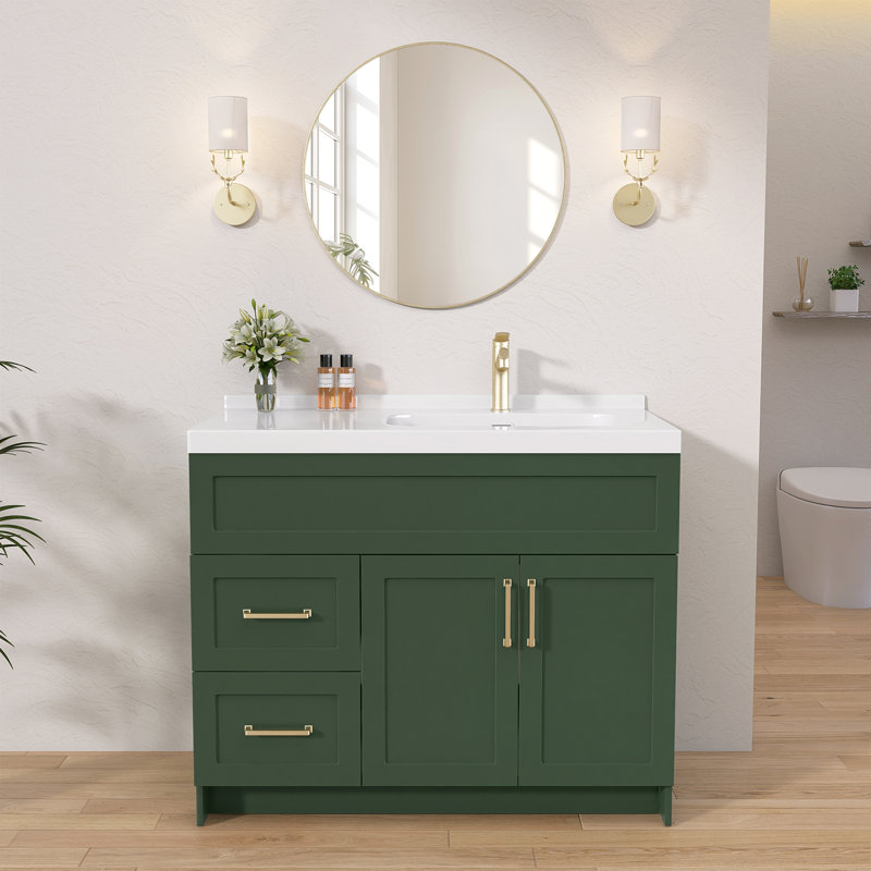 Armoire de meuble-lavabo de 42 po x l 33,44 po x P 21,5 po avec panneau de fibres à densité moyenne et tiroir de rangement à gauche dans la salle de bain