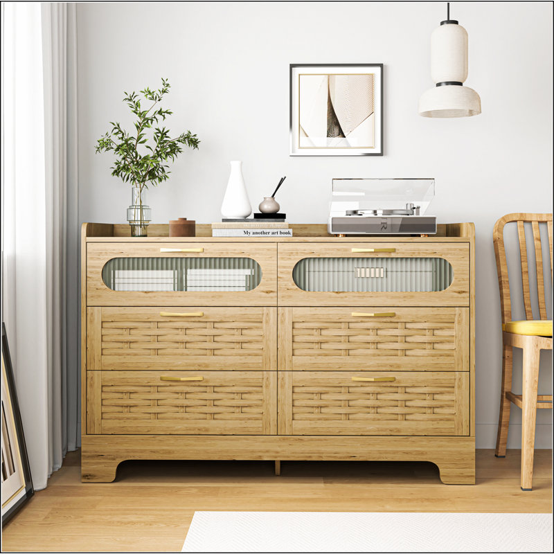 Commode 6 tiroirs en bois pour chambre à coucher, grande commode double avec tiroirs larges, commode moderne, commode de rangement, commode de chambre de bébé, pour salon, couloir, chambre à coucher, chambre d'enfant