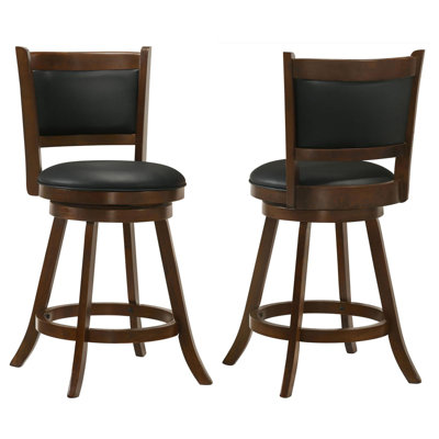 Tabouret pivotant en bois de châtaignier et noir (ensemble de 2)