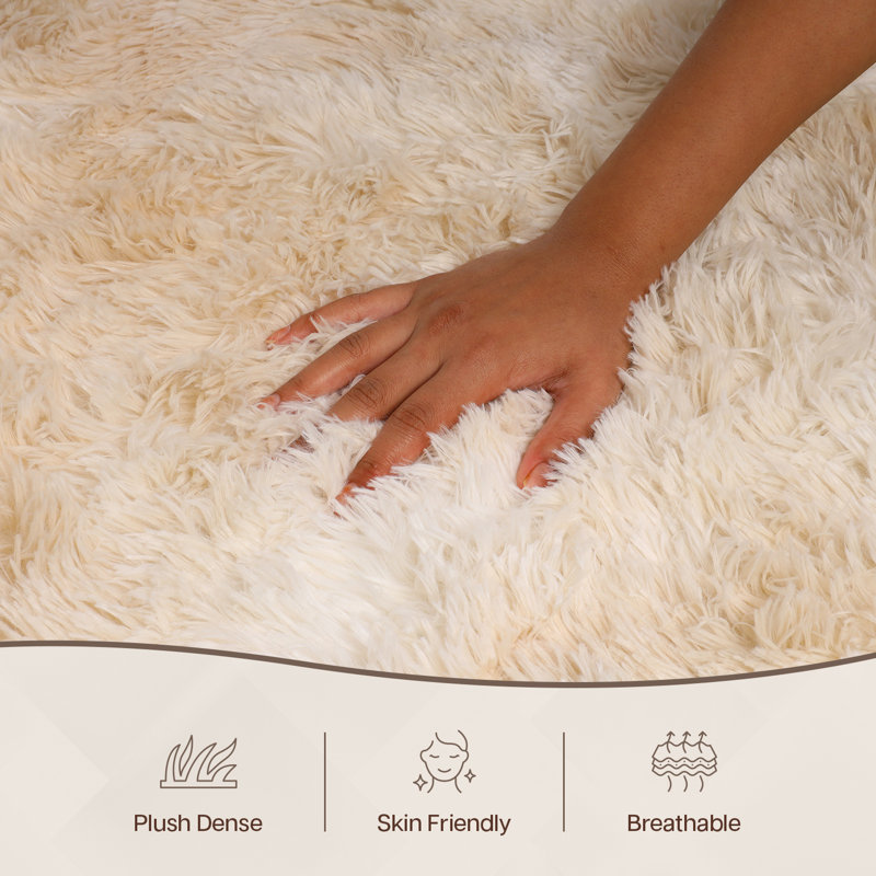 Aspire Homeware Cream Shaggy Area Rug Soft Plush Indoor Carpet, Rectangle 160cm Width X 230cm Length