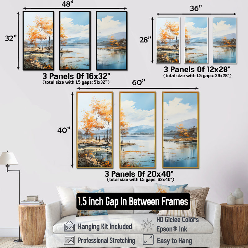 Lacs Serenity Charm liquide Art I - rivière Wall Art ensemble de salon, Cadre flottant blanc, H 40 po x l 60 po x P 1 po