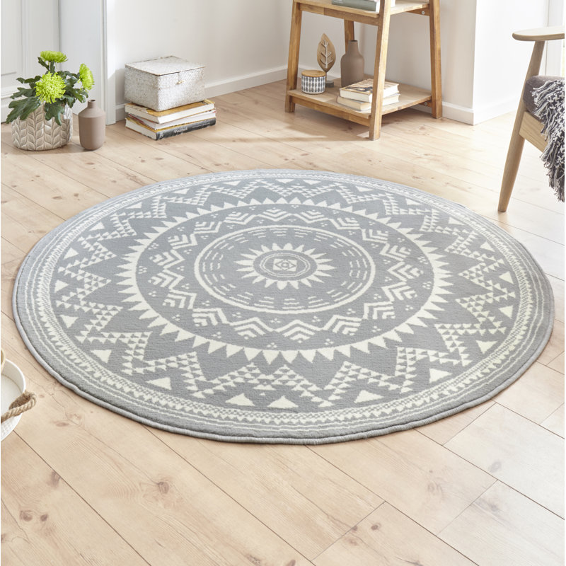 Celebration Valencia Flatweave Grey Rug, Round 200cm