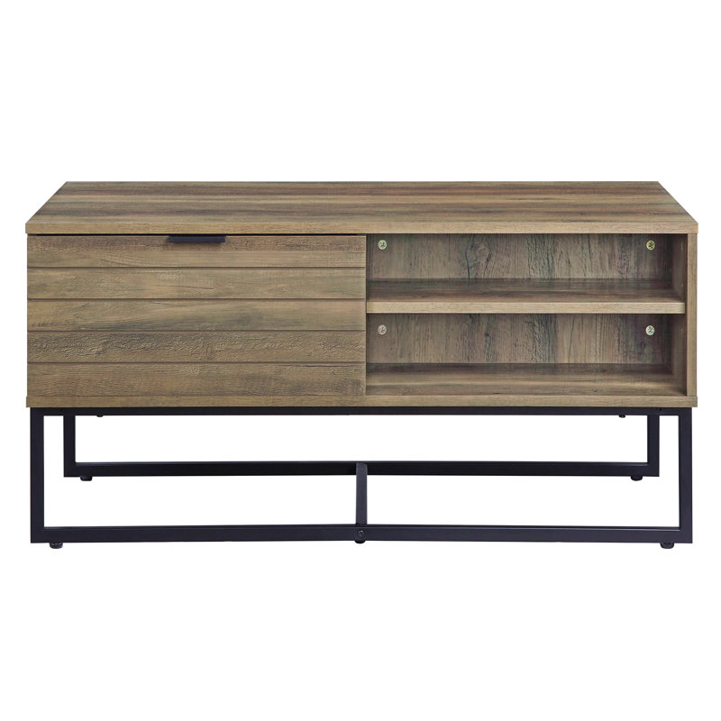 Table basse rustique en chêne et noir avec rangement ouvert