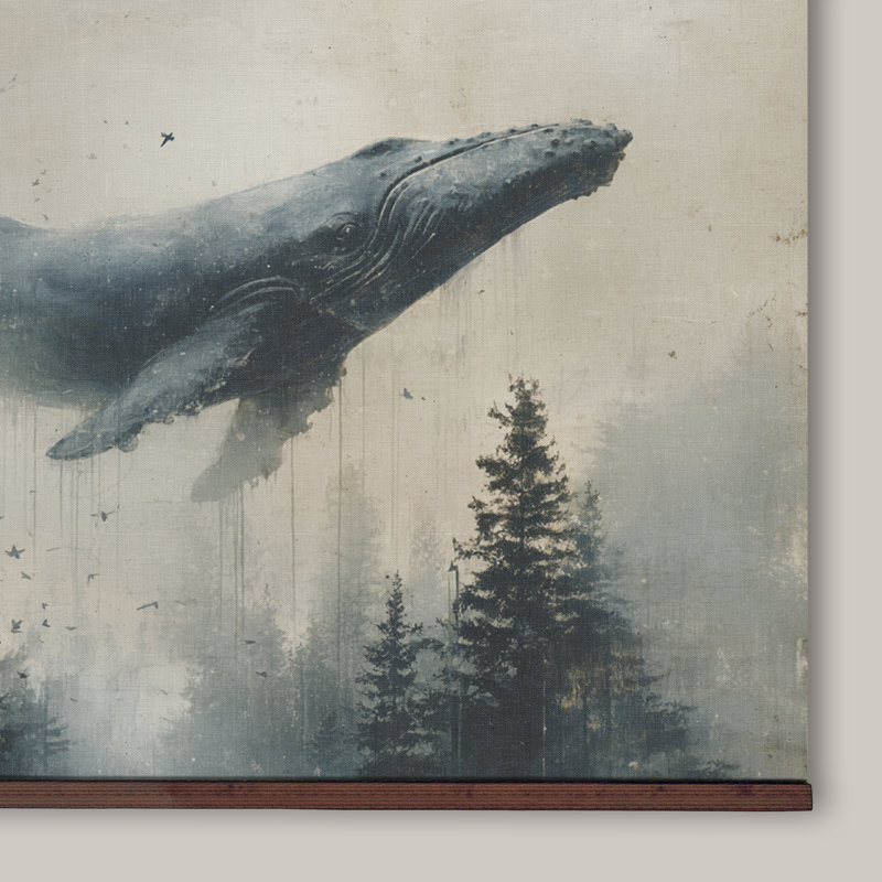 «Whale Over Forest», reproduction d'art sur toile panoramique encadrée, H 45 po x l 73 po