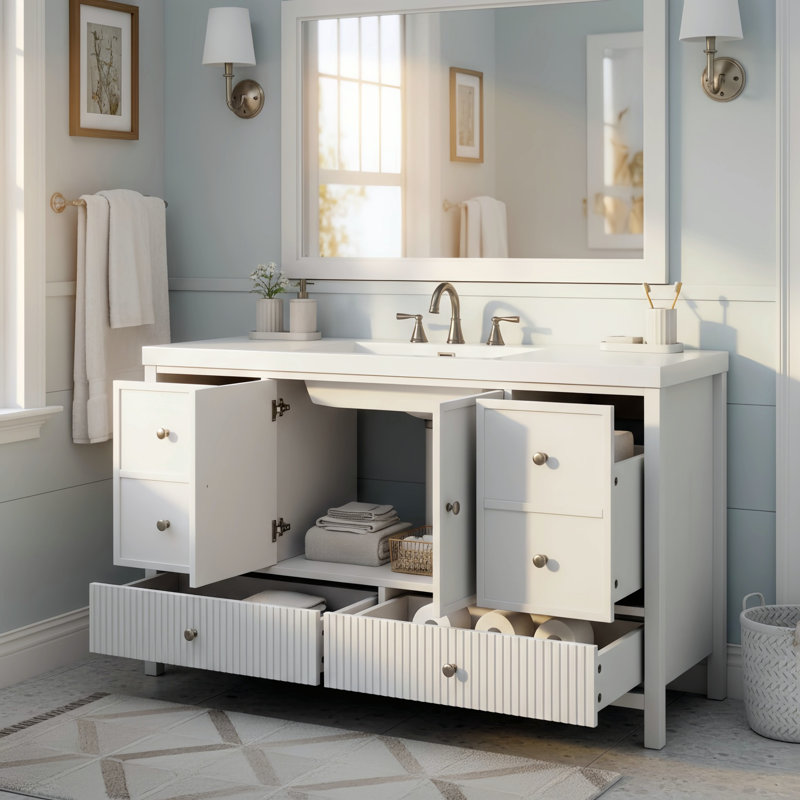 60" Single Bathroom Vanity, White/Chrome