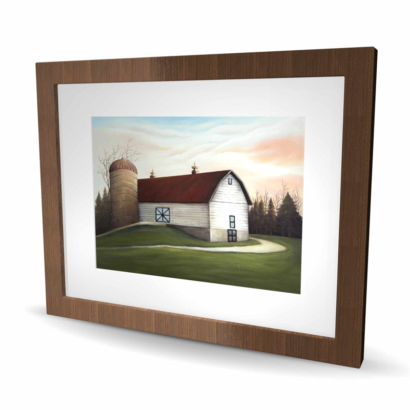 White Barn - Reproduction encadrée matte d'animaux de ferme blancs, H 16 po x l 20 po, Brun