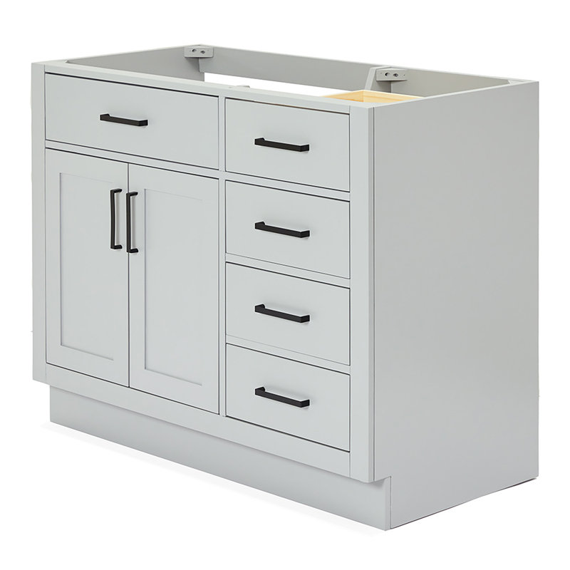 Osoria 42'' Solid Wood Single Bathroom Vanity Base Only, Left Offset Base Cabinet without Top, Gray