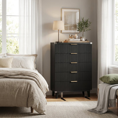 George Oliver 27.6" 5-Drawer Dresser with 6.7" Deep Drawers – Fluted Modern Design, Space-Saving Storage for Bedroom, Dorm & Small Apartments 