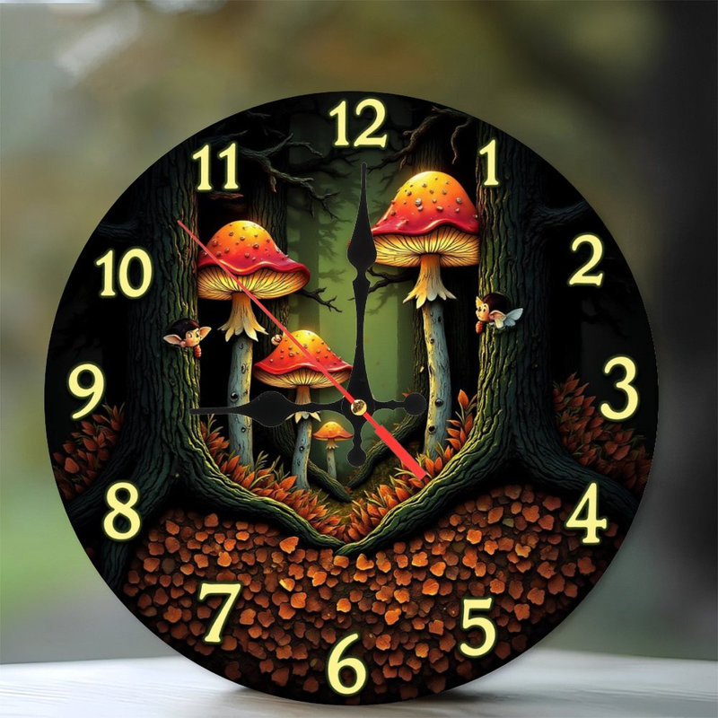 Horloge forêt, fées et champignons
