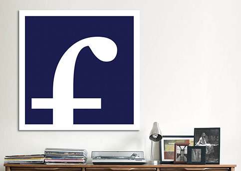 Art textuel sur toile, bleu et blanc, f, H 26 po x l 26 po x P 1,5 po