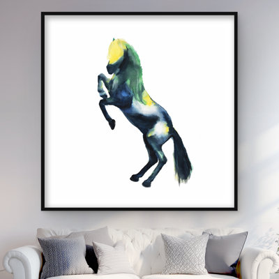 Greeting Horse - Bedroom Blue Framed Matted Print for Decor