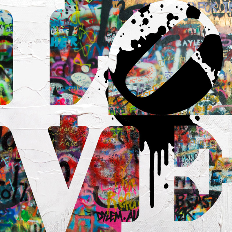 «Love Black Lives Matter» par Stephen Chambers - peinture sur toile tendue, H 26 po x l 26 po x P 1,5 po