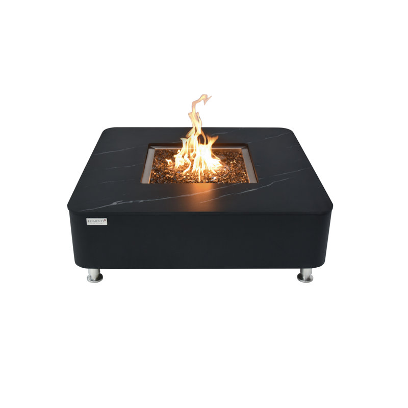 Square Stone Smokeless Outdoor Fireplace, Bulgaria Black, 36.6cm H x 106.9cm W x 106.9cm D, Propane